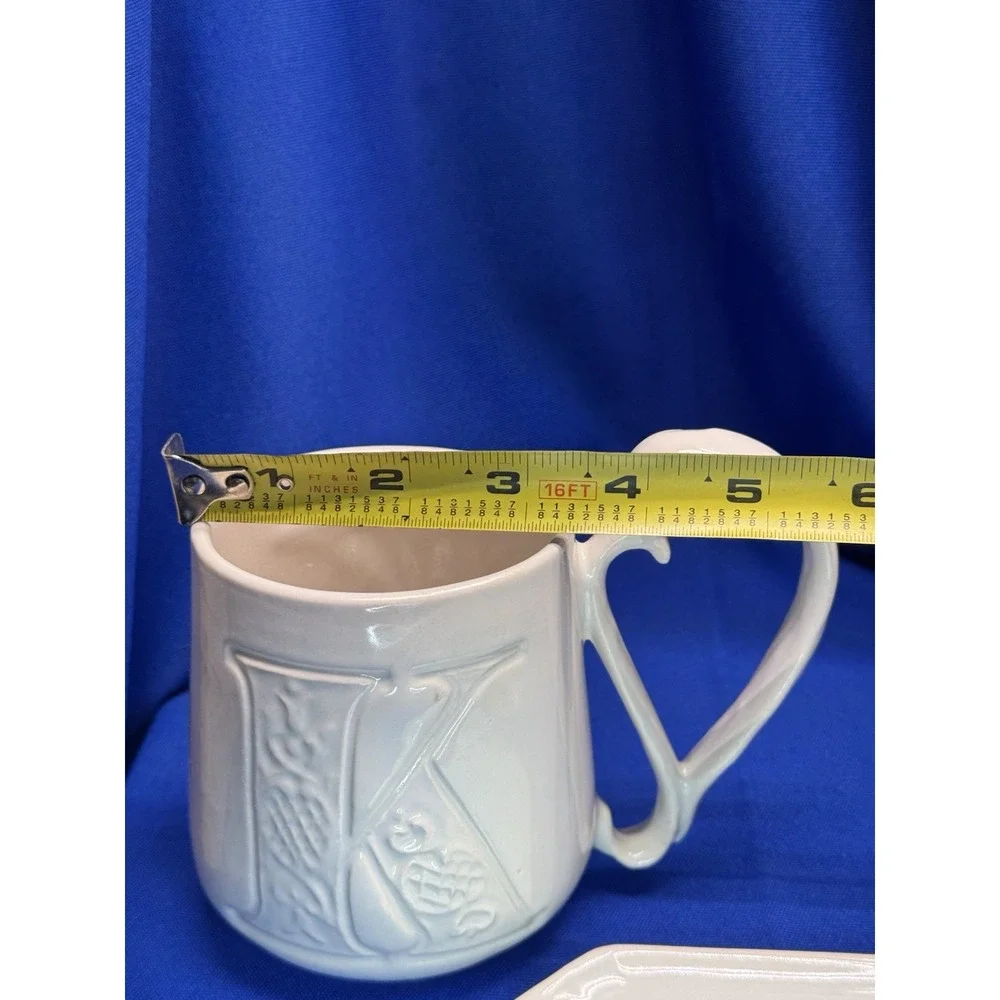 Pottery Barn A ~ Z Mug Monogram K Cream Ceramic Mug And Tidbit Plate EUC!